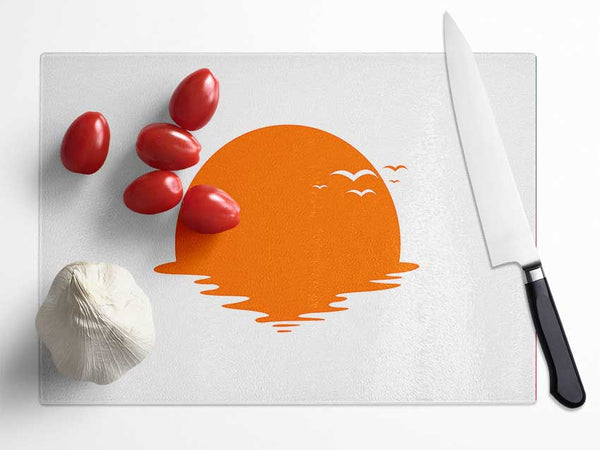 Birds In The Orange Sun Glass Chopping Board