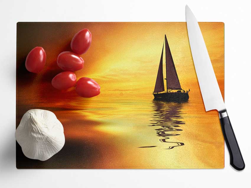 Sailboat Sunset 1 Glass Chopping Board