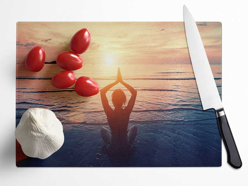 Early Morning Yoga Glass Chopping Board