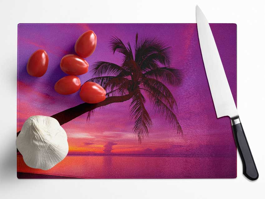 Palm Tree Skies Glass Chopping Board