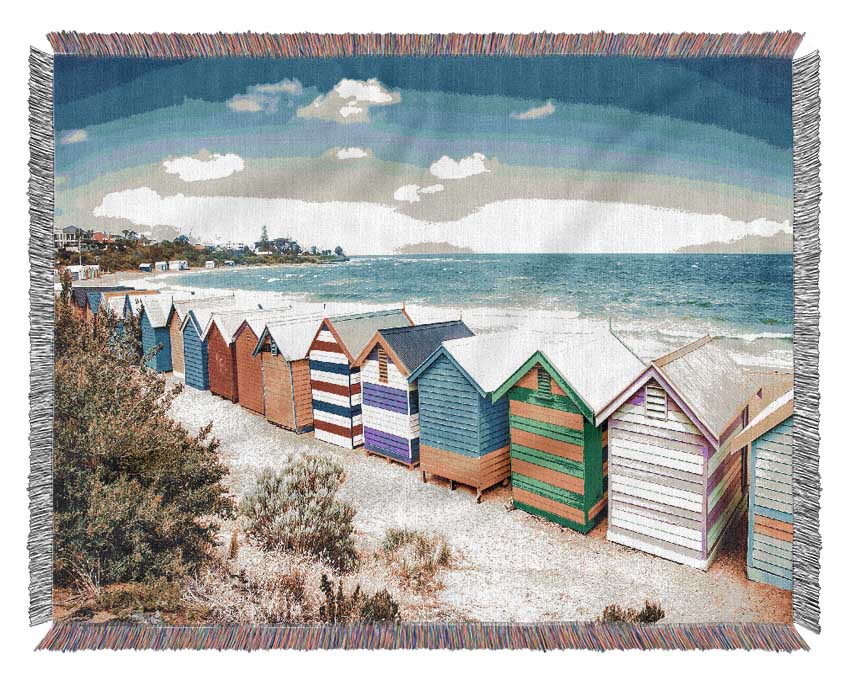 Beach Hut Delight Woven Blanket