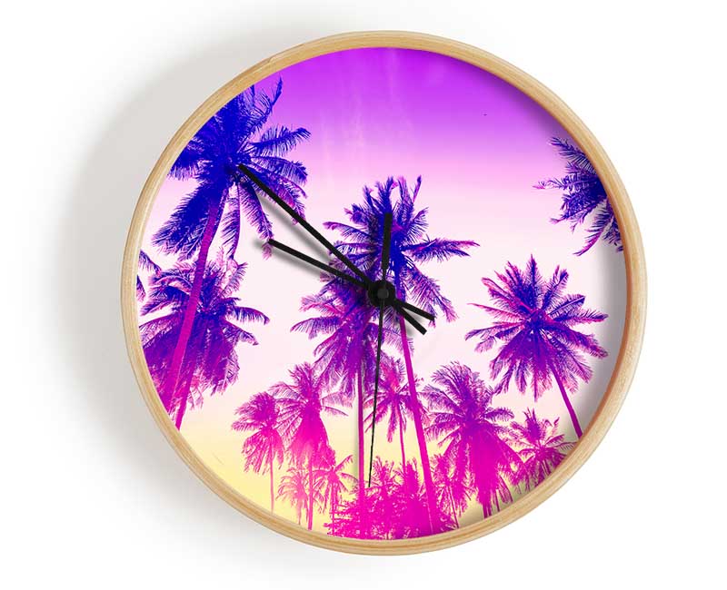 Psychedelic Palm Tree Skies Clock - Wallart-Direct UK