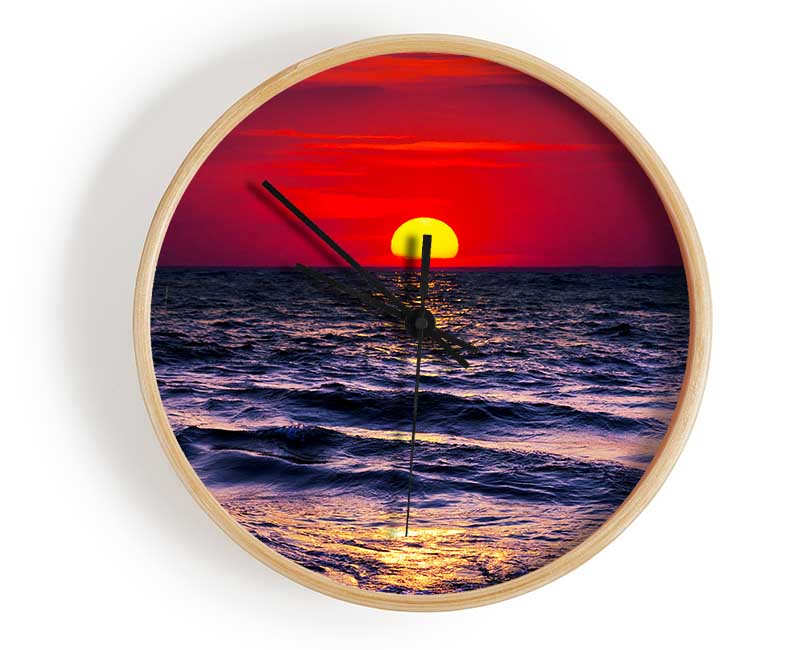 Golden Sunset Ocean Clock - Wallart-Direct UK