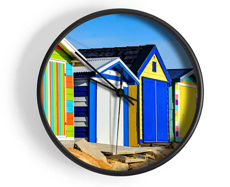 Beach Hut Rocks Clock - Wallart-Direct UK