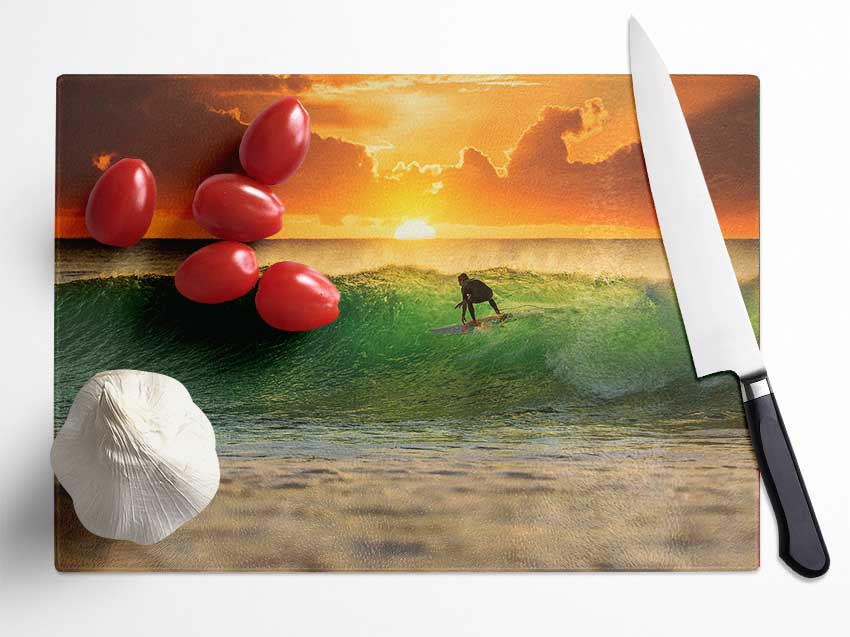 Surfer Sunset Glass Chopping Board