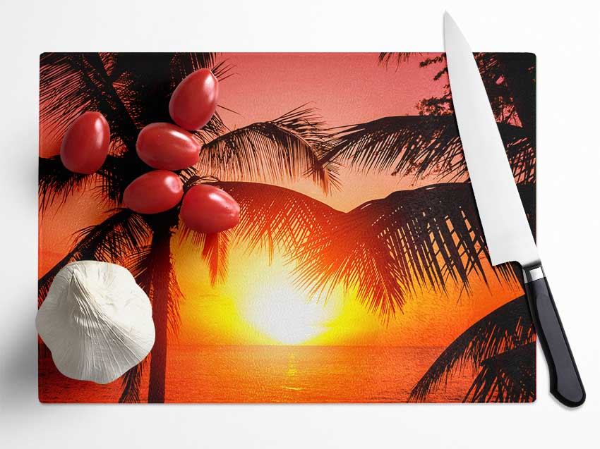 Sun Between The Palm Trees Glass Chopping Board