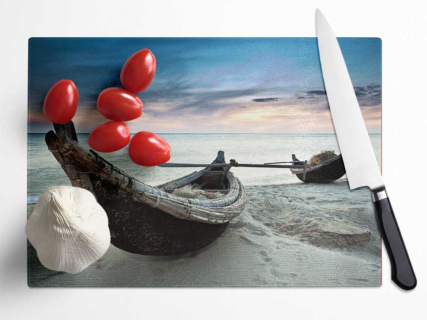 Fishing Boat At Dusk Glass Chopping Board