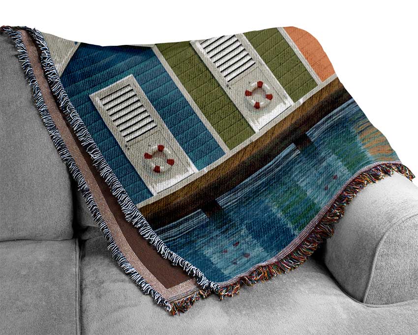 Beach Hut Ocean Woven Blanket