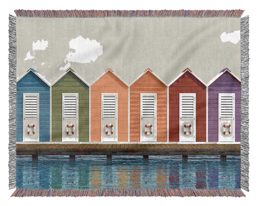 Beach Hut Ocean Woven Blanket