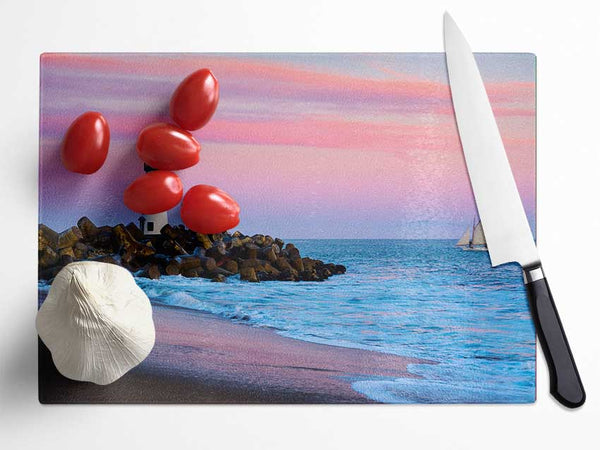 Sailboat Lighthouse Glass Chopping Board