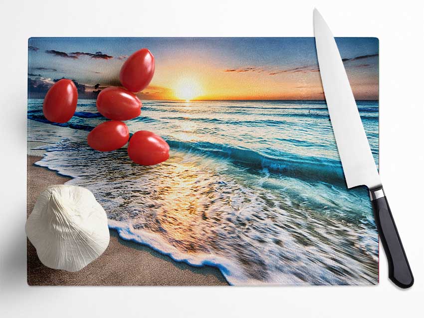 Sunset Ocean Movement Glass Chopping Board