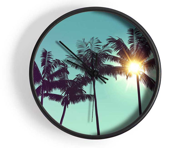 Sun Through The Palm Tree Skies Clock - Wallart-Direct UK