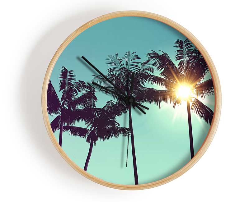 Sun Through The Palm Tree Skies Clock - Wallart-Direct UK