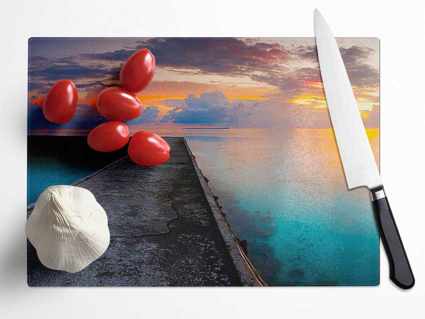 Turquoise Ocean Walk Glass Chopping Board