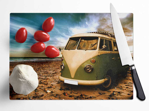 VW Camper Van Green Glass Chopping Board