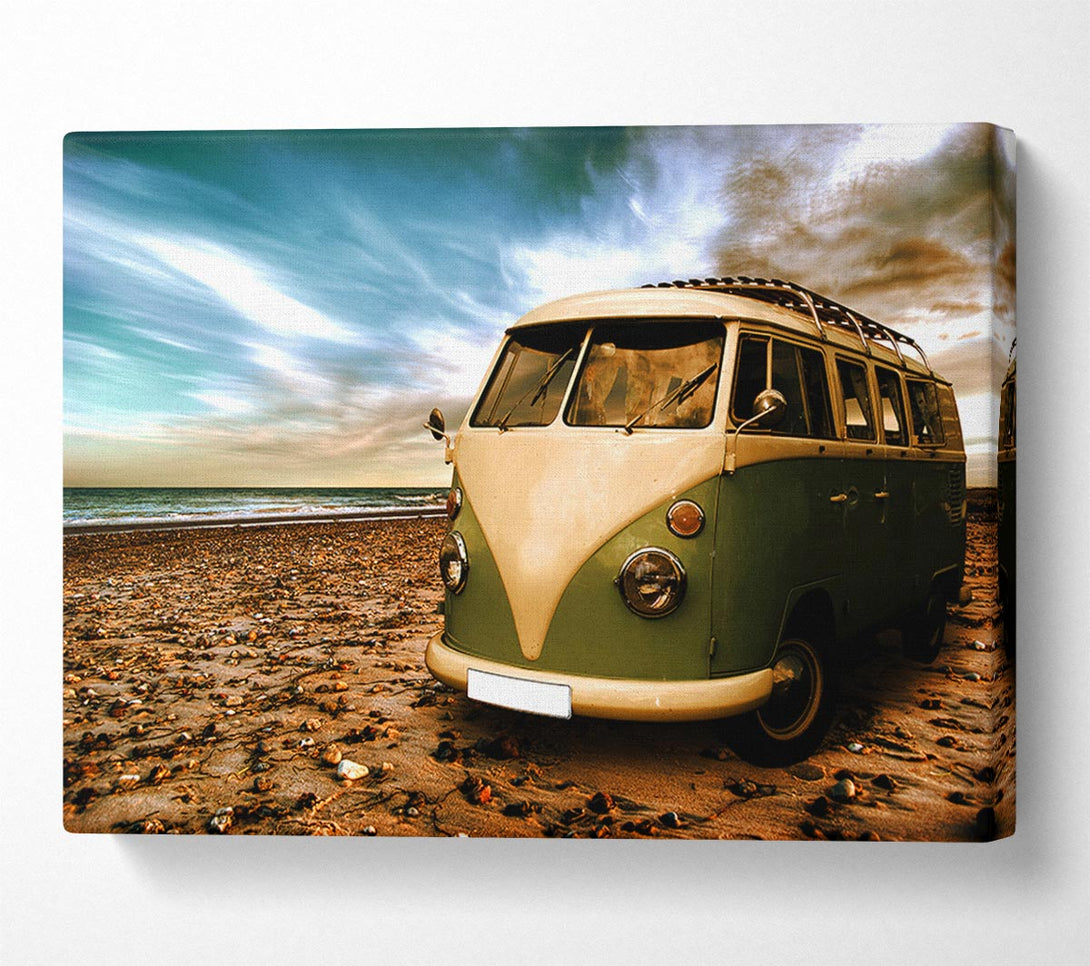 Picture of VW Camper Van Green Canvas Print Wall Art