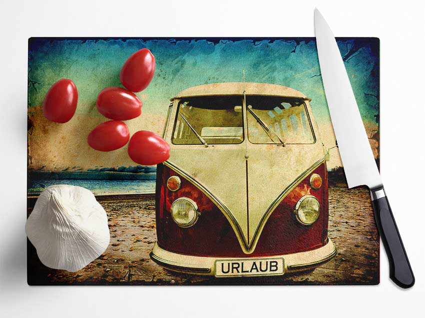 Beach VW Camper Van Glass Chopping Board