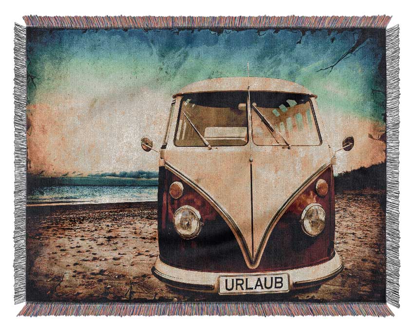 Beach VW Camper Van Woven Blanket