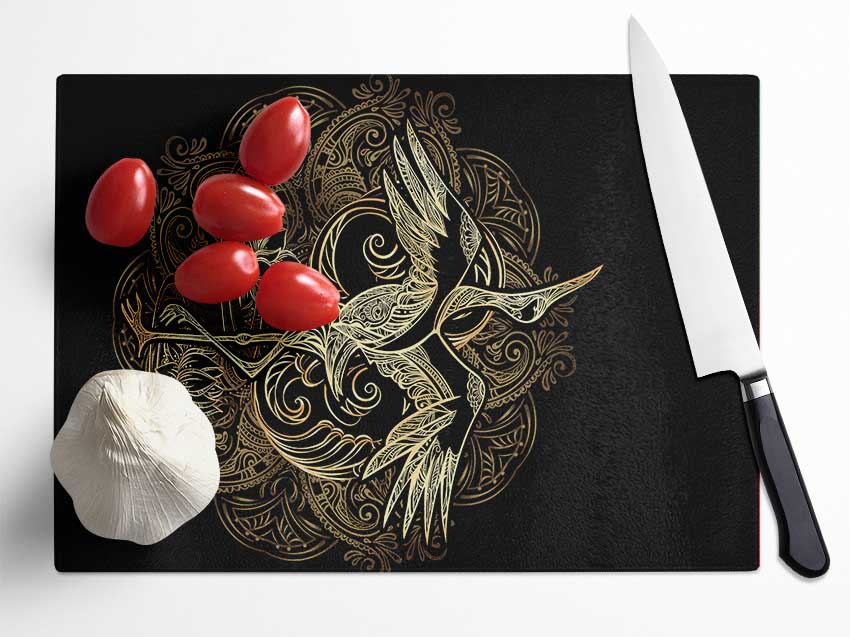 Golden Crane Glass Chopping Board