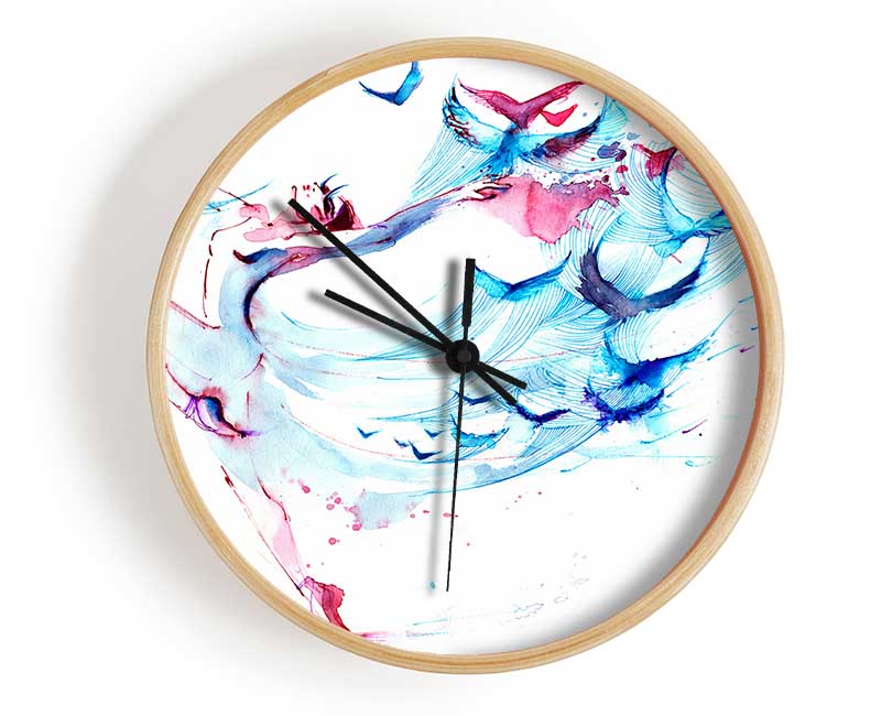 Blue Pink Ballerina 3 Clock - Wallart-Direct UK