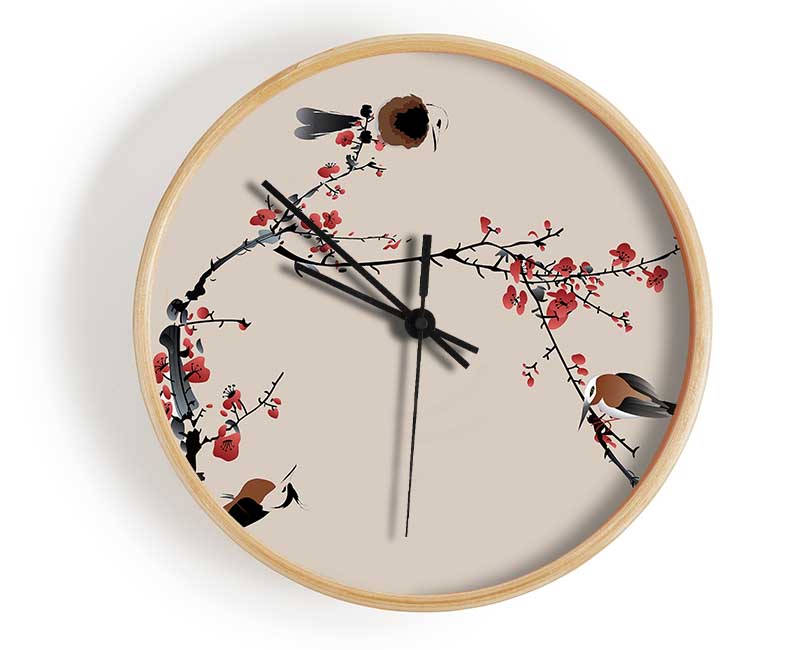 Chinese Cherry Blossom Birds Clock - Wallart-Direct UK