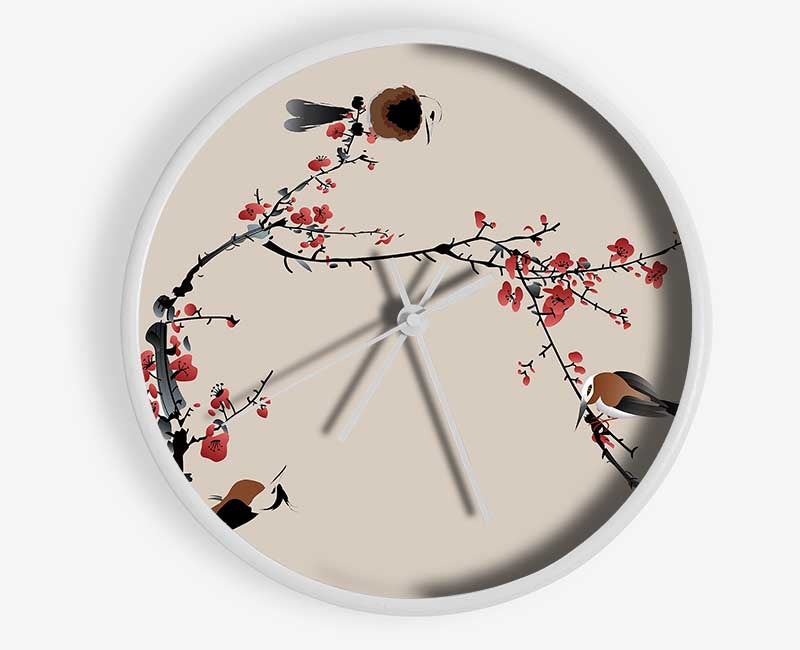 Chinese Cherry Blossom Birds Clock - Wallart-Direct UK