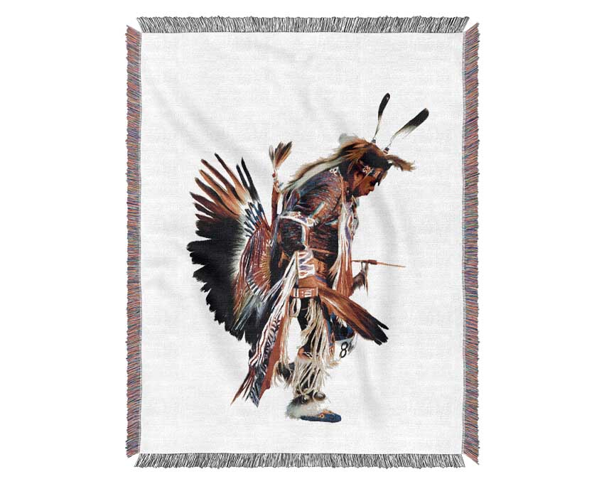 Red Indian Warrior Woven Blanket