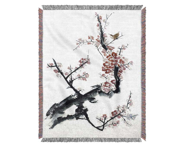 Chinese Cherry Blossom Pink Woven Blanket