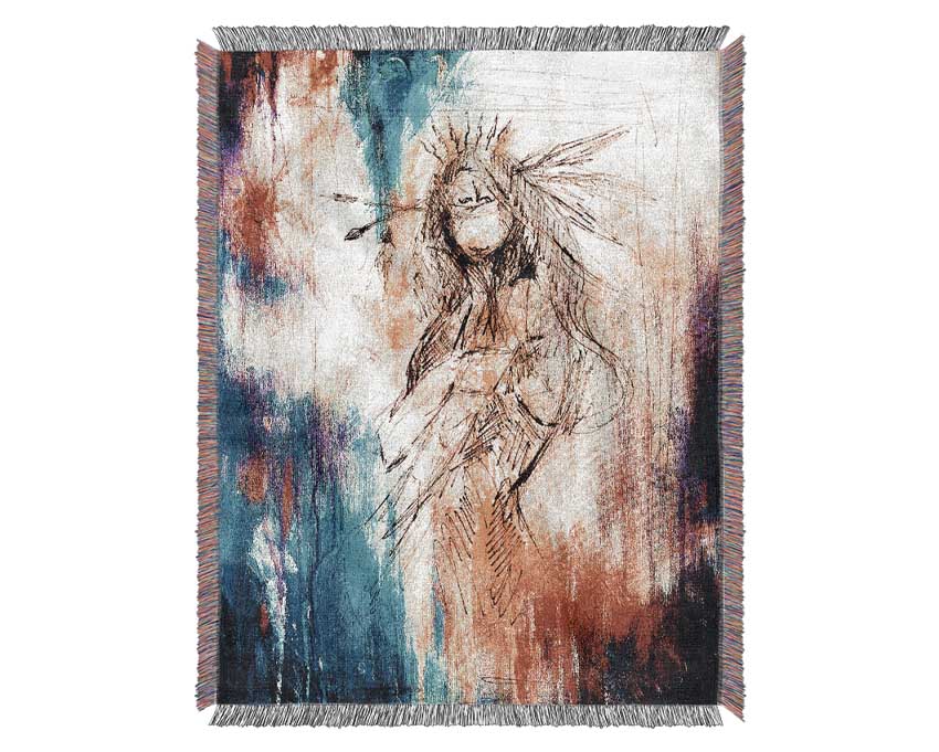 Red Indian Warrior Princess Woven Blanket