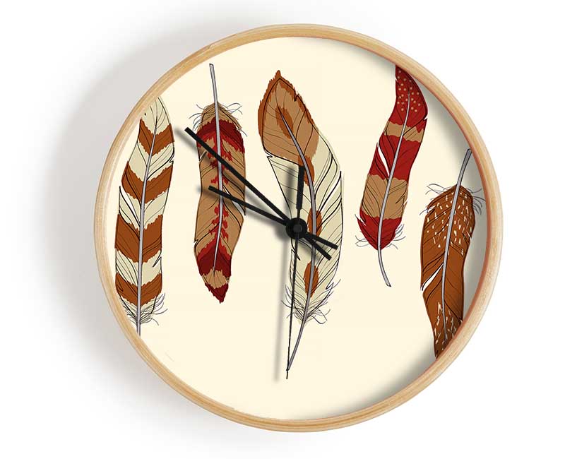 Red Indian Feathers Clock - Wallart-Direct UK