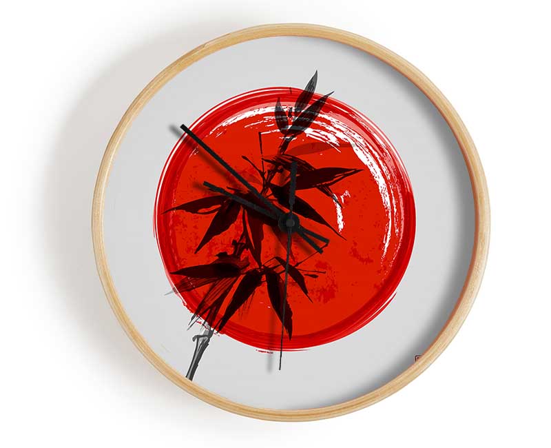 Bamboo Against The red Sun Clock - Wallart-Direct UK