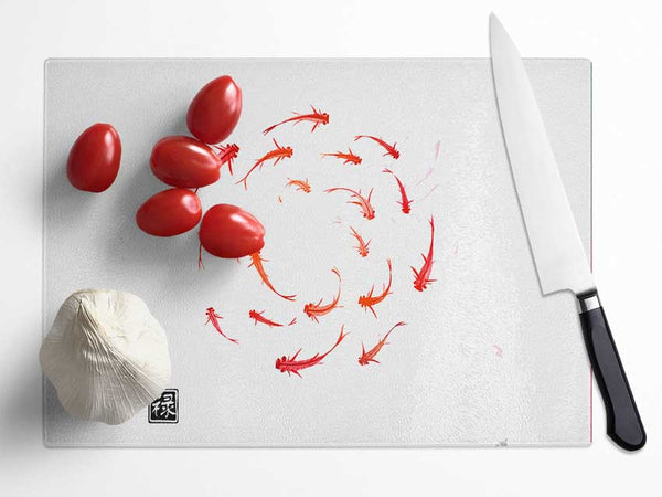 Koi Fish In The Circle Of Life Glass Chopping Board