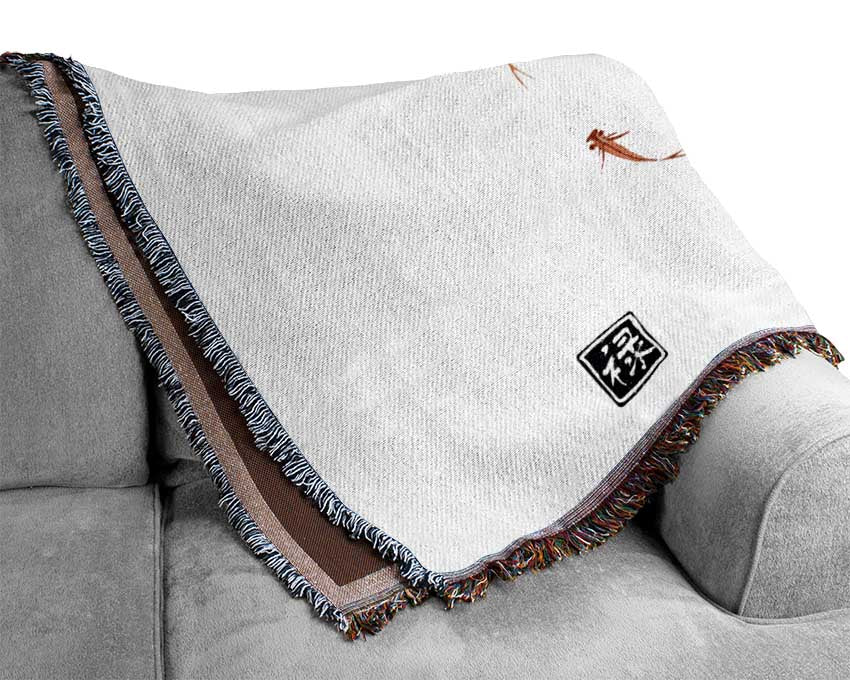 Koi Fish In The Circle Of Life Woven Blanket