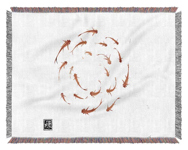 Koi Fish In The Circle Of Life Woven Blanket