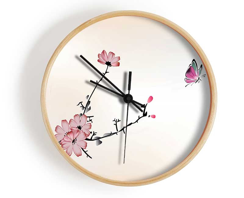 Chinese Cherry Blossom Butterflies Clock - Wallart-Direct UK