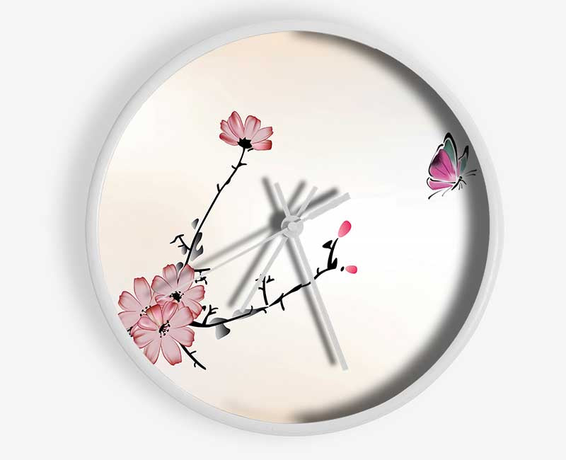 Chinese Cherry Blossom Butterflies Clock - Wallart-Direct UK