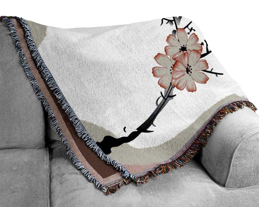 Chinese Cherry Blossom Butterflies Woven Blanket