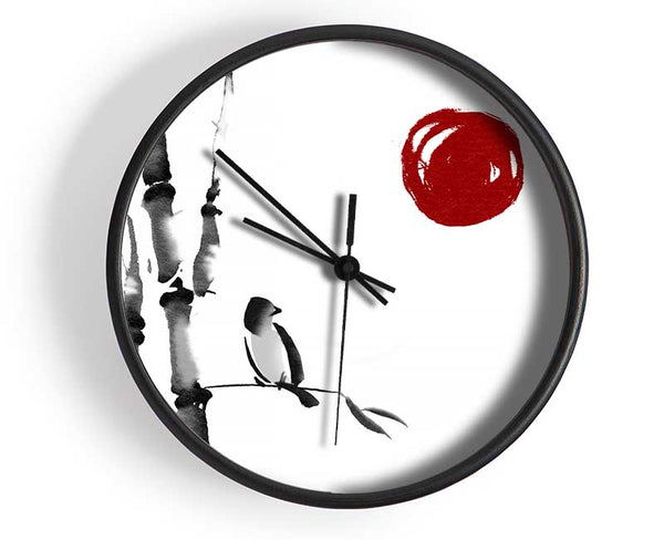 Japanese Bamboo Bird In The Red Sun Clock - Wallart-Direct UK