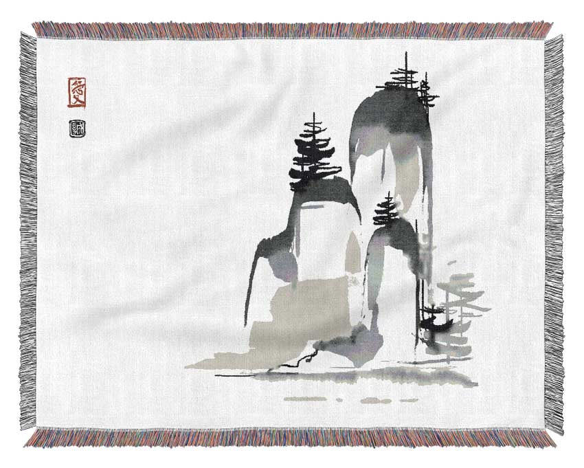 Chinese Mountain Tops 1 Woven Blanket