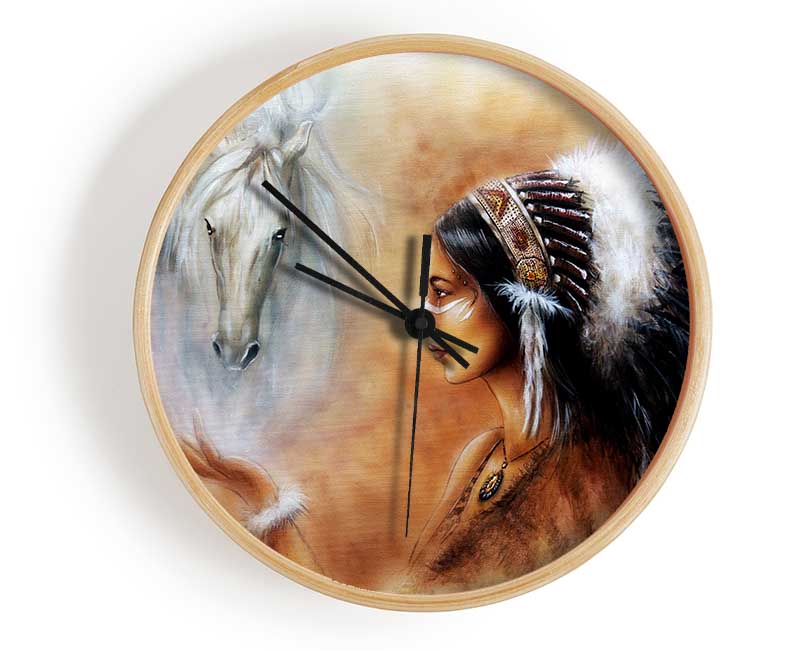 Red Indian Princess With Horses Clock - Wallart-Direct UK