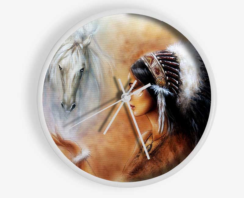 Red Indian Princess With Horses Clock - Wallart-Direct UK