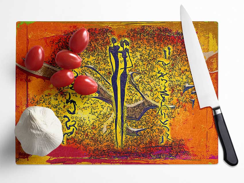 African Tribal Art 24 Glass Chopping Board