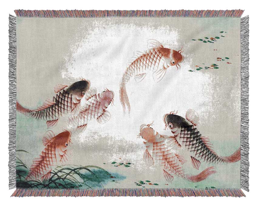 Japanese Colourful Koi Woven Blanket