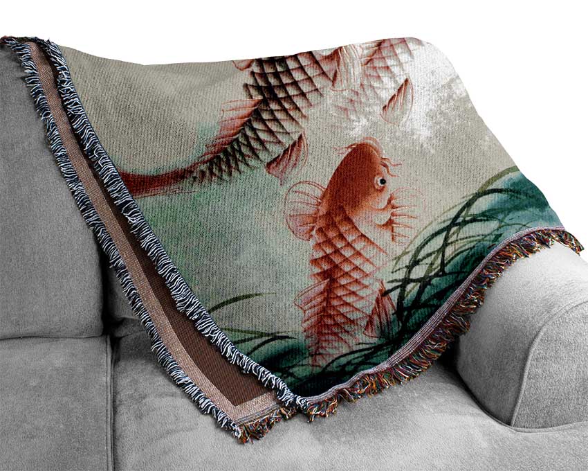 Japanese Colourful Koi Woven Blanket