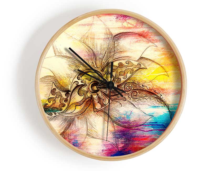 Colourful Lotus Flower Clock - Wallart-Direct UK