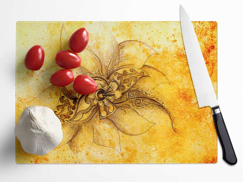 Golden Lotus Flower Glass Chopping Board