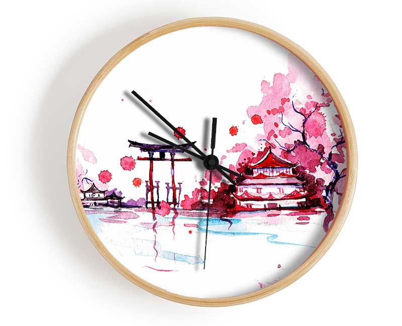 Chinese Cherry Blossom Lake Clock - Wallart-Direct UK