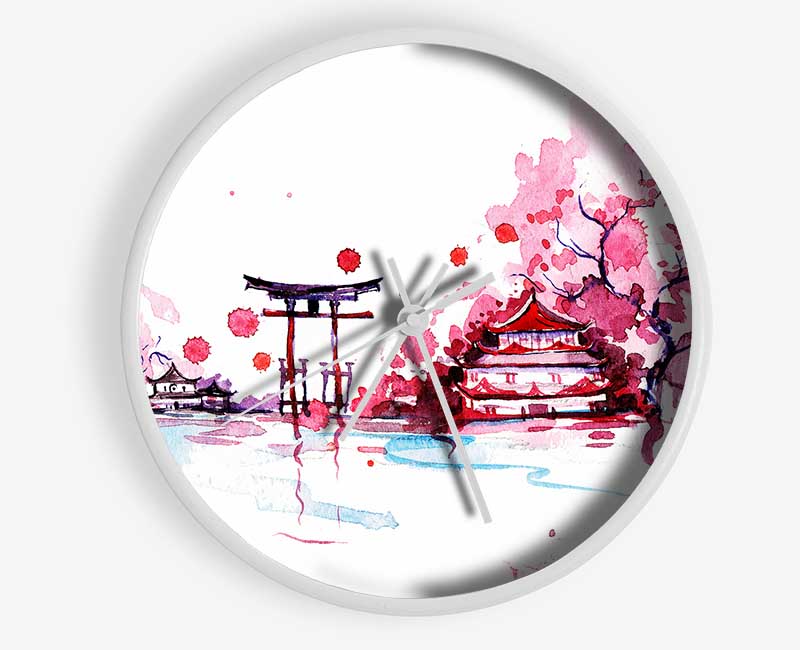 Chinese Cherry Blossom Lake Clock - Wallart-Direct UK