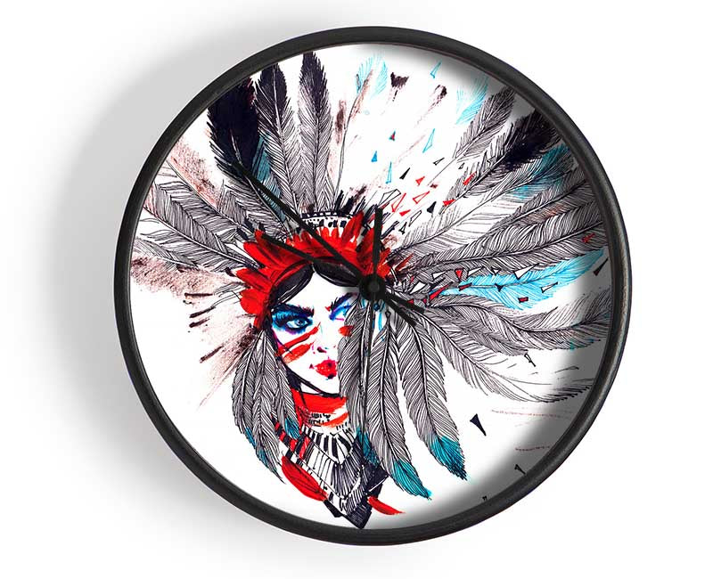 Red Indian Head Dress Clock - Wallart-Direct UK