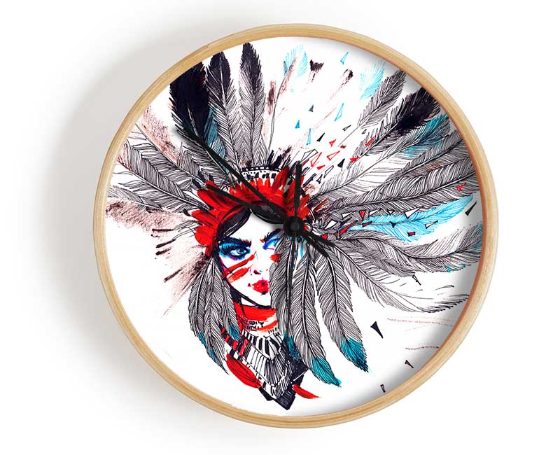 Red Indian Head Dress Clock - Wallart-Direct UK